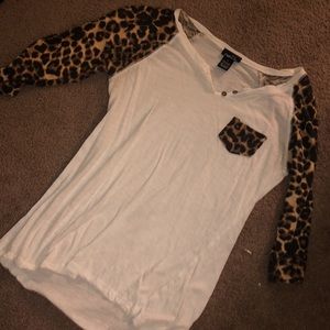 Cheetah Print Sleeve Baseball T